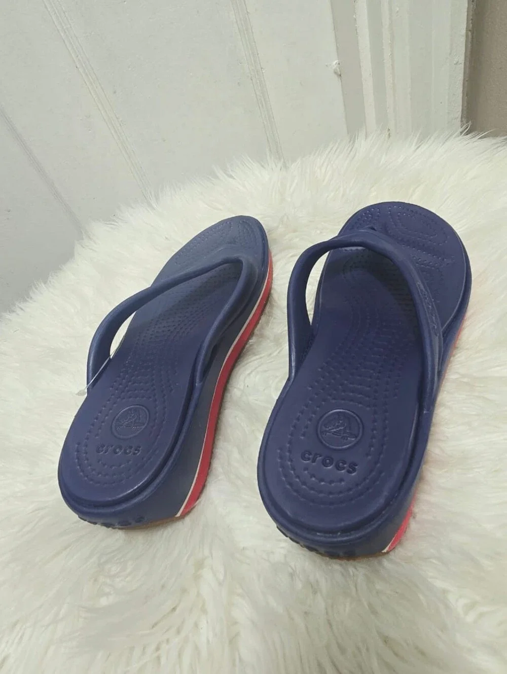 Crocs Croslite Wedge Platform Thong Sandals Flip-flop Women's Blue Red Size 10